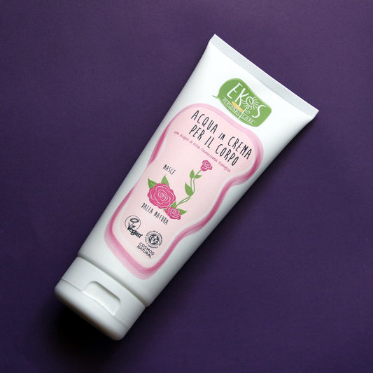 Woda w kremie z organiczną wodą różaną, krem nawilżający do ciała, certyfikowany COSMOS, 200 ml, Pierpaoli Ekos Personal Care