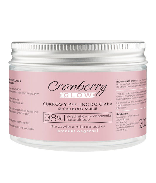 Cukrowy peeling do ciała, naturalne pochodzenie składników, 200 ml, Cranberry Glow