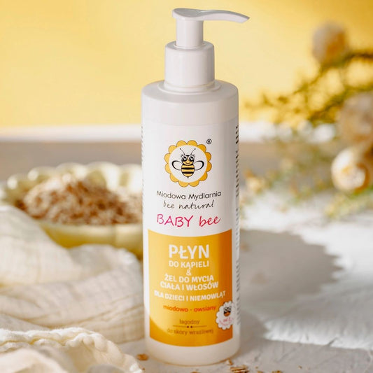 Płyn do kąpieli i żel do mycia ciała i włosów dla dzieci i niemowląt MIODOWO–OWSIANY, Baby Bee, 280ml, Miodowa Mydlarnia
