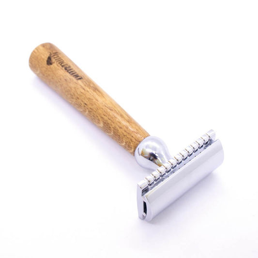 Wielorazowa maszynka do golenia z rączką z drewna dębowego, Lamazuna