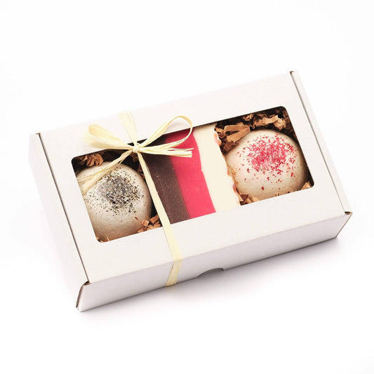 Zestaw prezentowy: Półkula musująca LEMONIADA + Półkula musująca TRUSKAWKA + Mydło KAKAOWE, Miodowa Mydlarnia